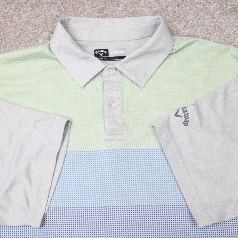 Callaway Polo Shirt‎ Men XL Gray/Blue Opti-Dri Golf Poly Stretch Short Sleeve